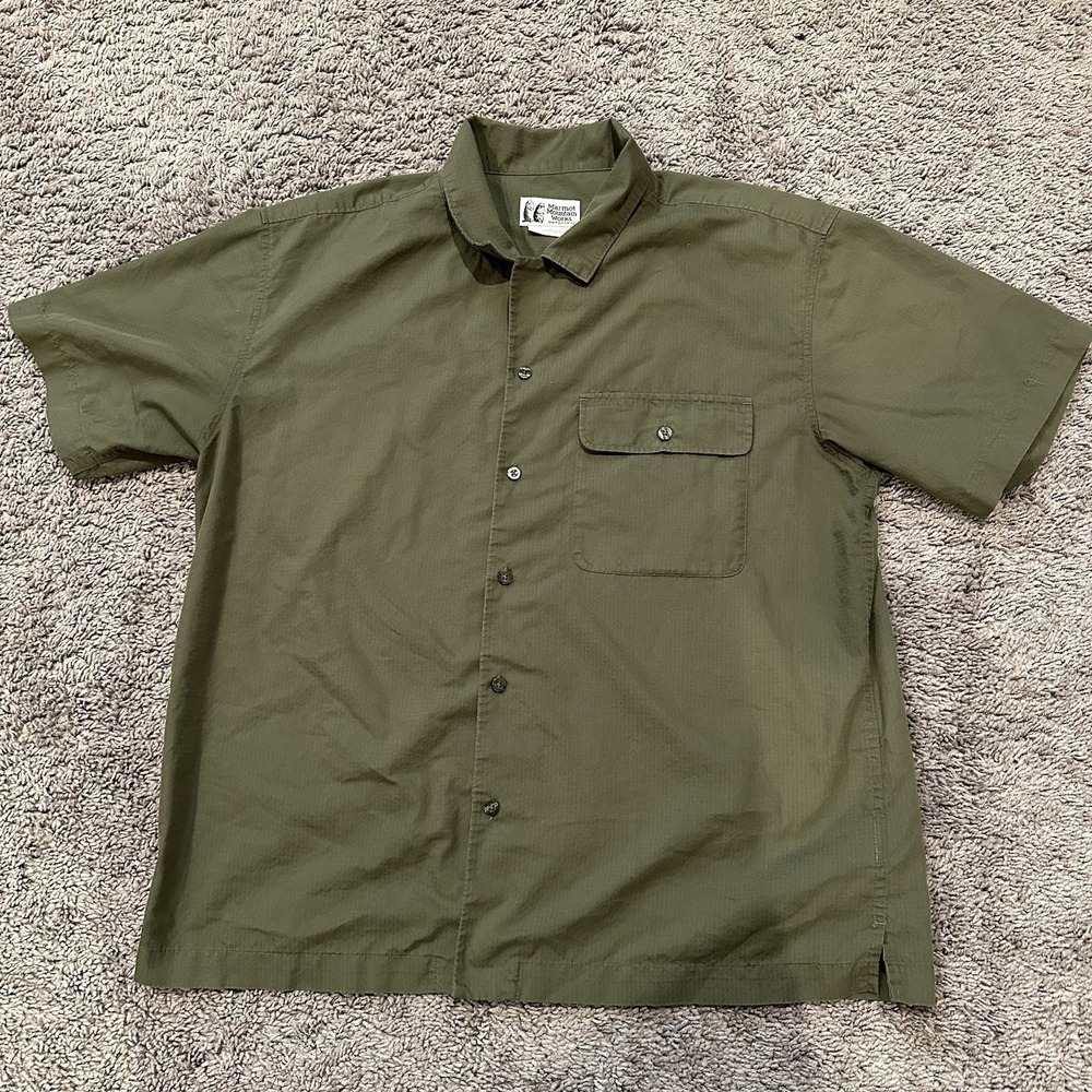 Marmot Muir Lightweight Ripstop Button Down Shirt Green Men's Large